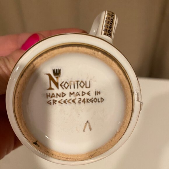 Vintage Neofitou Keramik 24k Gold Espresso Cup Handmade in Greece 2" Tall - Picture 6 of 7